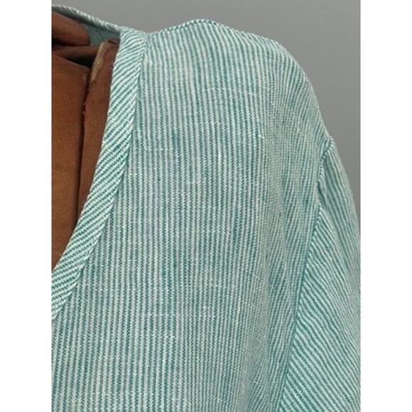 Flax Sz M Striped A-Line Swing Tunic Top Green Linen Lagenlook Artsy Breezy - Picture 6 of 14